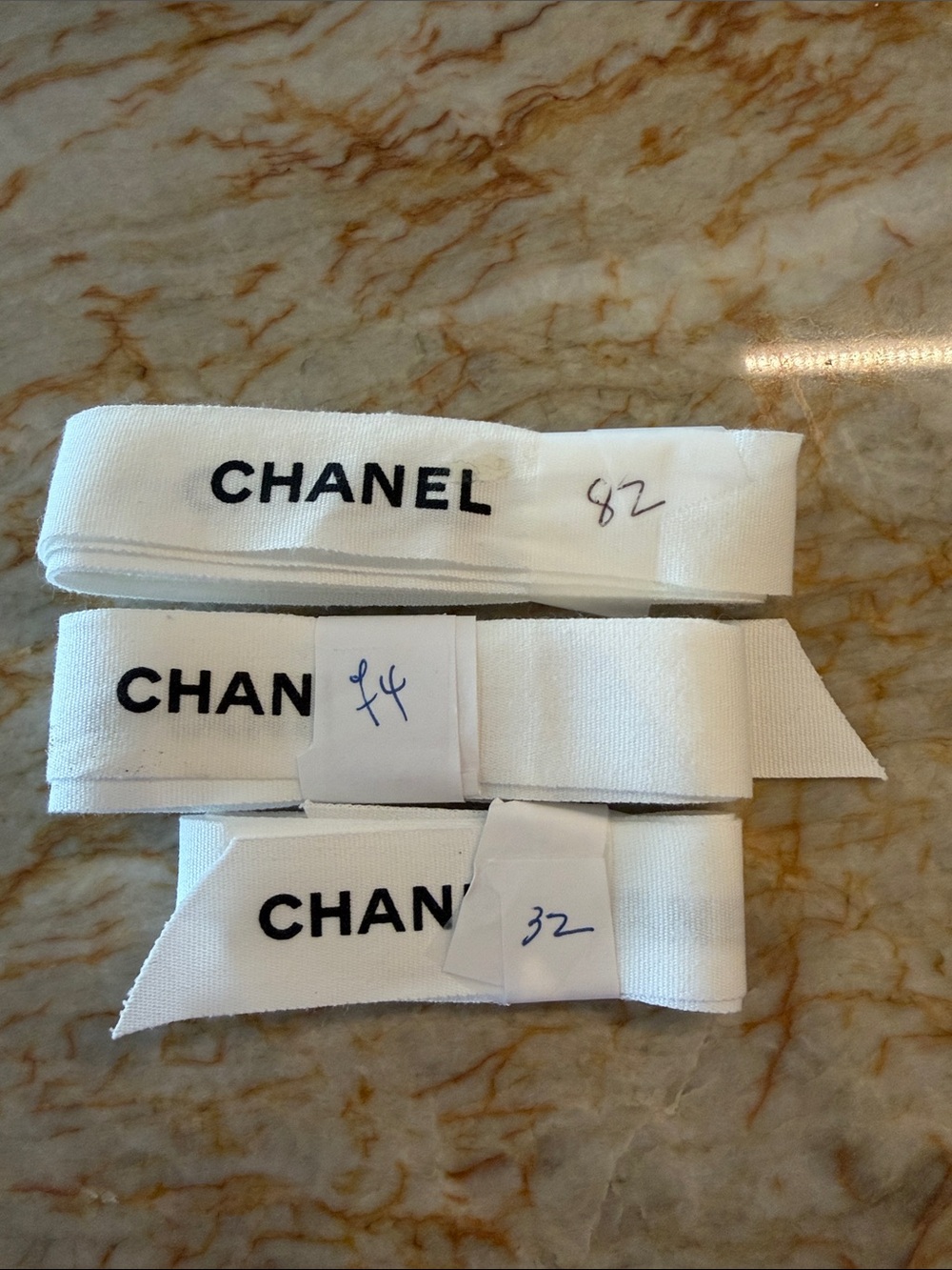 CHANEL White Ribbon Labels with Black Logo (set of 3)